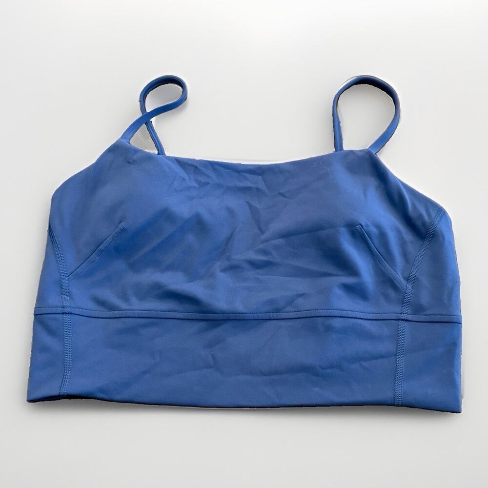Lululemon Women Blue Wunder Train Focuser Bra Size 10 Company Logo